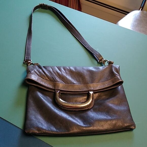 Maurizio Taiuti Foldover Leather Silver tone Metal Handles Crossbody Strap - Picture 13 of 13